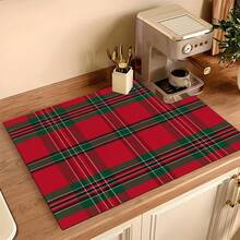 1pc Christmas Red Striped Pattern, Kitchen Countertop Absorbent Drying Mat, Coffee Machine Mat, Pour-Over Coffee Pot Mat, Dish Drainer Mat, Non-Slip Heat-Resistant Kitchen Mat, Dining Table Mat, Breakfast Mat, Washing Machine Mat, Home Kitchen Dining Table Coffee Shop Bar Decor Mat, Holiday Party Housewarming Gift - Multicolor - View 13