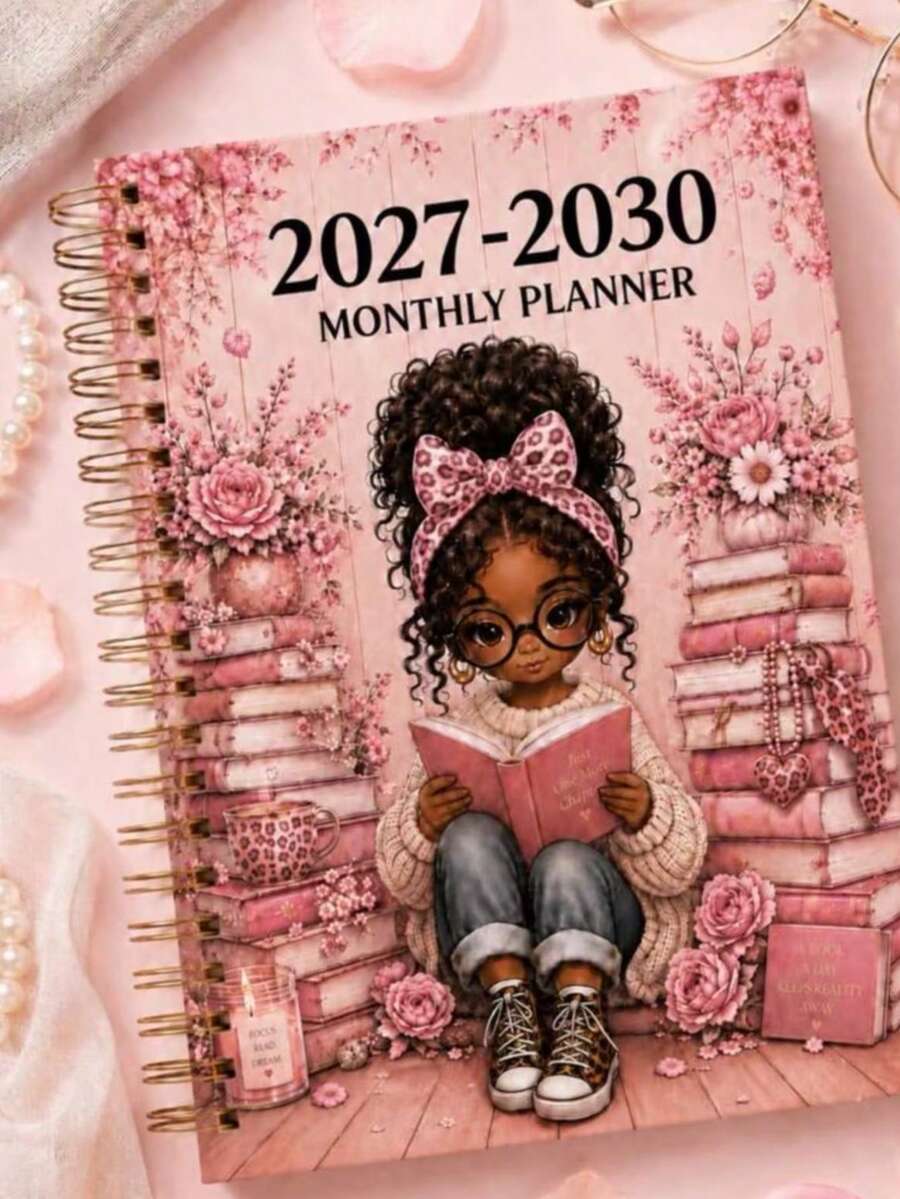 1pc 2027–2030 Monthly Planner, 4-Year Calendar Notebook, Reading Design, 8.5" X 5.3". Suitable For School, Work, Home, Office, Desk Accessories, Back To School, Women's Christmas Gift And Academic Planning. - Multiple Styles - View 1