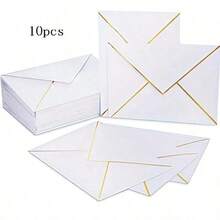 100pcs Invitation Envelopes, Wedding Invitations With Envelopes, Paper Envelopes, Western Style Gold Foil Double-Sided Printed C6 Envelopes, Size 13.5X18.5cm, Suitable For Graduation, Wedding, Birthday And Baby Shower - A - View 11
