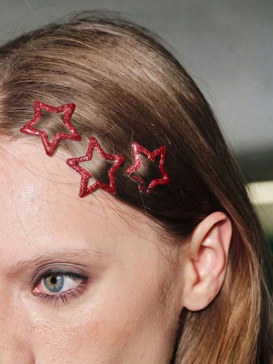 20/10/1pc Women's Glowing Red Star Hair Clips, Hair Accessories Including Bangs Clips, Glowing Hair Clips Claw Clips For Concerts And Parties - Multicolor - View 1