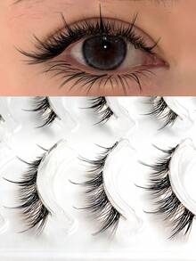 Asiteo 5 Pairs Mixed Black & Brown Cartoon Pointed Long False Eyelashes, Transparent Band, Suitable For Cosplay And Party Use, Camera-Ready Makeup, Create Deep And Expressive Eye Look - Multicolor - View 7