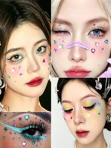 2/1pcs 3D Rainbow Faux Crystal Stickers, 2pcs Y2K Shiny Heart Acrylic Self-Adhesive Gem Stickers, Multi-Color Face Rhinestone Stickers, Suitable For Makeup And Clothing, Perfect For Festivals, Parties And Events - Multicolor - View 5