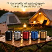 WS-887, el altavoz Bluetooth portátil que lleva música clara al camping, con batería de 400 mAh y sonido para varias horas. - Azul - Ver 4