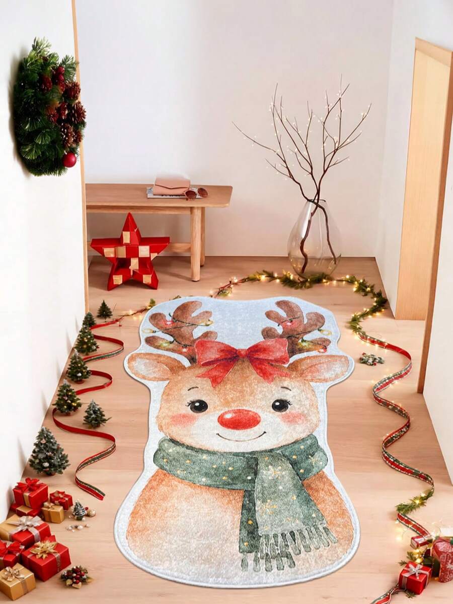 Christmas Washable Non-Slip Area Rug – Thin Soft Living Room Carpet, Kitchen Rug & Runner, Festive Holiday Home Decor