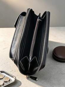 1pc PU New Men's Long Wallet, Multi-Card Slots, Zipper, Snap Button, Vintage, Large Capacity Phone Multifunctional Clutch Bag, Cards, Cash, Coins Can Be Organized And Stored, Classic Low-Key Appearance Suitable For Commuting, Business Travel And Other Scenarios, Durable And Practical For Men's Daily Use - Black - View 11