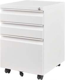 Archivador Móvil de Metal Blanco 44x37x62 cm |   Gabinete de 3 Cajones con Cerradura y Ruedas para Debajo del Escritorio |   Compatible con Carta Legal y A4 para Oficina en Casa |   Totalmente Ensamblado - Blanco - Ver 1