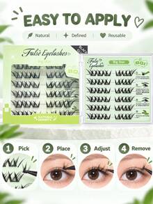 No Glue Needed One-Step Application Segmented 36-Cluster Self-Adhesive Faux Fiber Lashes, Ultra-Fine Black Stem, Dense, Curly, Lightweight, Soft, Non-Irritating, Long-Lasting Hold, Resistant To Shedding, Suitable For Daily Light Makeup, Date And Party Looks - C - View 5