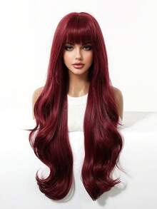 Topshe 26 Inch Natural Black Long Wavy Wig With Bangs, Pre-Styled Loose Curls, Heat-Resistant Synthetic Hair, Anti-Shedding And Anti-Tangling, Suitable For Festivals, Parties, Stage Performances And Daily Wear, Essential Fashion Wig For Women's Dating And Work - Multicolor - View 4