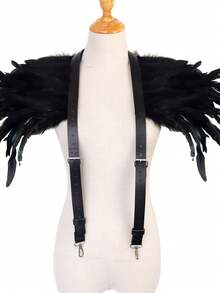 Dark Style Faux Feather Shoulder Accessory PU Leather Strap Shoulder Harness Gothic Witch Cosplay Halloween Carnival Party Costume Accessory Prop - A - View 3