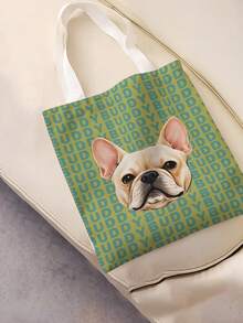 1pc Customized Pet Photo & Name Full Print Canvas Reusable Open Tote Bag, Large Lightweight Fashion Shopping Bag, Suitable For School, Party, Daily Shopping, Perfect Gift - Multicolor - View 5