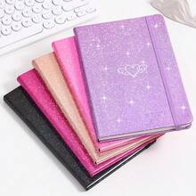 Elegant Shiny Sequin A5 Hardcover Notebook, Cute Heart Pattern College Ruled Journal, Diary Gift For Girls And Women, Suitable For Office Note-Taking - Multicolor - View 1