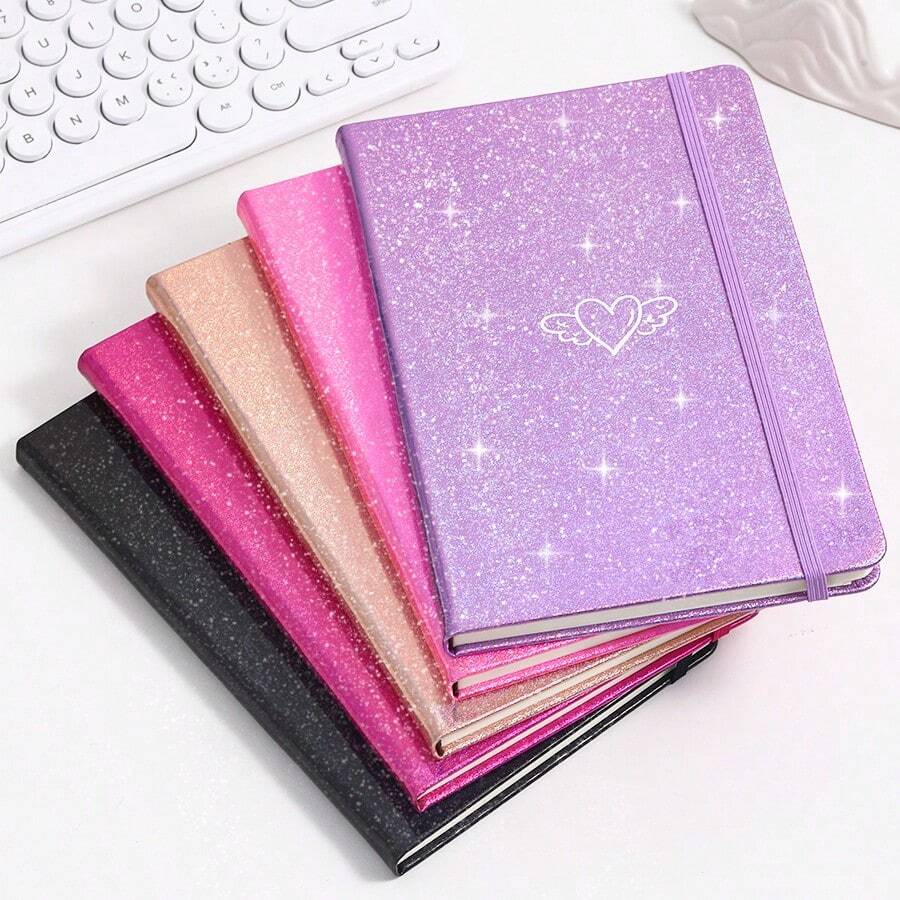 Elegant Shiny Sequin A5 Hardcover Notebook, Cute Heart Pattern College Ruled Journal, Diary Gift For Girls And Women, Suitable For Office Note-Taking - Multicolor - View 1