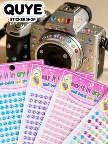 1Set Gem Stickers, Stickers Aesthetic, Self Adhesive Shiny Round Gem Sheet, Multicolor Iridescent Tone, For Makeup, Phone, Cup, Camera Decor - 6MM AB Pearl Rhinestone - View 3