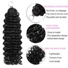 VALLBEST Crochet Human Hair Water Wave Knotless Feather Extension High Quality 60g/Pack 16~26 Inch Handmade Full Invisiable Knot With String Pre Looped Crochet Human Hair Pre-Separated Invisible Miracle Knots Hair Extension Wet And Wavy Lightweight Reusable - Natural Black - View 2