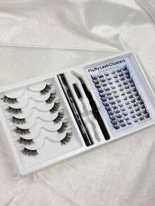 Hinarin 6 Pairs Clear Band Half Lashes And 72 Pcs Colored Cluster Lashes 2 Styles Mixed D Curl Eyelash Extensions Kit With Glue Tweezers Brush DIY Eyelash At Home Natural Wispy Lashes Extension With Makeup Tools - Black - View 3