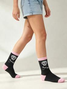Kaos Kaki Halloween yang Manis & Keren, Bahan Elastis dan Bernapas, Kaos Kaki Setengah Betis Motif Tengkorak dan Tulang Halloween, Kombinasi Berbagai Pola, Cocok untuk Wanita, Pakaian Pesta Tema Halloween, Aksesori Suasana - MultiWarna - View 4