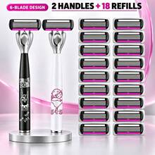 6-Layer Manual Razor Kit, 2 Ergonomic Razor Handles And 18 Replacement Refill Blades, Shaving Grooming Tool For Men & Women - Multicolor - View 3