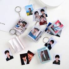 1pc Mini Photo Album Keychain Pocket 1" 2" Photo ID Card Storage Book Transparent Mini Card Album - A - View 6