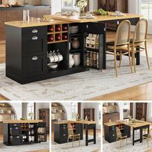 Extendable Sideboard & Dining Table Combo, 3 Drawers & Snack Rack & Wine Rack, Space-Saving Sideboard Small Flats, White/Black - Black + MDF - View 1