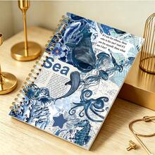 1pc Notebook With Marine Life Aesthetic Features, Spiral Bound Nautical Journal - A Humorous Floral Office Planner And Ocean Themed Notepad, Perfect As A Watercolor Art Gift For Women - B - View 3