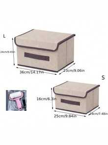 2/1pc Foldable Linen Storage Box With Handle And Lid, Stackable Fabric Storage Bin For Home Organization, Clothes And Toys Storage, For Bedroom Wardrobe, Collapsible For Space-Saving Storage When Not In Use, Breathable Linen Fabric, Dust-Proof, Protects Clothes And Items From Dust, Reinforced Built-In Handle For Easy Pulling And Moving From Shelves, Sturdy Structure, Multiple Boxes Can Be Stacked To Maximize Vertical Space In Wardrobe, Suitable For Storing Clothes, Underwear, Toys, Books And Various Items In Wardrobe And Bedroom - Beige - View 11