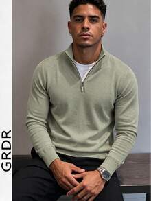 GRDR Men's Casual Long Sleeve Half-Zip Sweater, Versatile Daily Wear Knit Cardigan - Mint Green - View 3