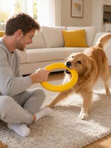 1pc Dog Flying Disc Toy, Yellow Ring Floating Water Fetch Interactive Toy For Aggressive Chewers, Summer Beach Swimming Pool Outdoor Training Play, Fits Small Medium Large Dogs, Pet Teething Exercise Birthday Gift - Multicolor - View 4