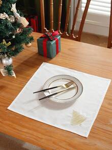 1pc/2pcs/4pcs 100% Polyester Golden Christmas Tree Embroidered Cloth Napkin, White Square Table Napkin For Christmas Dinner Party Home Table Decor - Multicolor - View 10