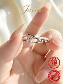 Jessie Jewelry 1pc Elegant Delicate Small 925 Sterling Silver Cubic Zirconia Intertwined Design Ring For Women, Stacking Ring, Dating Gift - Silver - View 3