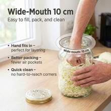 2-Piece Kimchi Glass Jar 4L With Screw Lid, Airtight Fermentation Jar With Wide Opening For Kimchi And Kombucha - Transparent - View 5