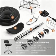 Taburete Giratorio con Ruedas y Altura Ajustable, Silla Neumática 360° con Asiento Acolchado para Spa, Estética, Salón, Oficina y Consultorio, Color Negro - Negro2 - Ver 7