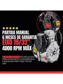 Motor Gasolina Branco B4T-3.7 3,7CV 121cc 4 Tempos Part. Manual Compactador - Preto - Visão 3