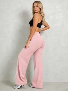 1 buah Celana Yoga Ukuran Besar Warna Pink Pinggang Tinggi Kaki Lurus, Pengontrol Perut, Pengangkat Bokong, Legging Olahraga Peregangan 4 Arah, Cocok untuk Semua Musim - Berwarna merah muda - View 5