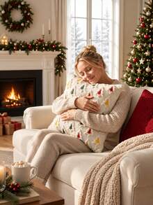 Cream White 3D Knitted Christmas Pillow Cover, Soft Decorative Cushion Cover With Christmas Tree Pattern, Rustic-Style Holiday Pillow Cover, Perfect For Sofa And Bedroom Home Decor, Suitable For Everyday Use, Parties, And Christmas. - Colorful - View 8