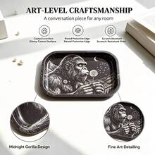 Cabin puff 1pc Black & White Hand-Drawn Gorilla Blowing Dandelion Rolling Tray, Excellent Rolling Tool, Ideal Holiday Gift - Print - View 2