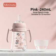 Minitutu 1pc Baby Shaped Cup, 240ml/300ml Capacity, Cartoon Pattern Baby Training Cup, Made Of PP Material, Leak-Proof And Drop-Resistant, With Anti-Gravity Ball, Comfortable Handle, Easy To Carry, Suitable For Babies 12 Months And Above, Applicable For Home, Kindergarten, Outdoor And Other Scenes - Pink/Blue/Brown - View 8