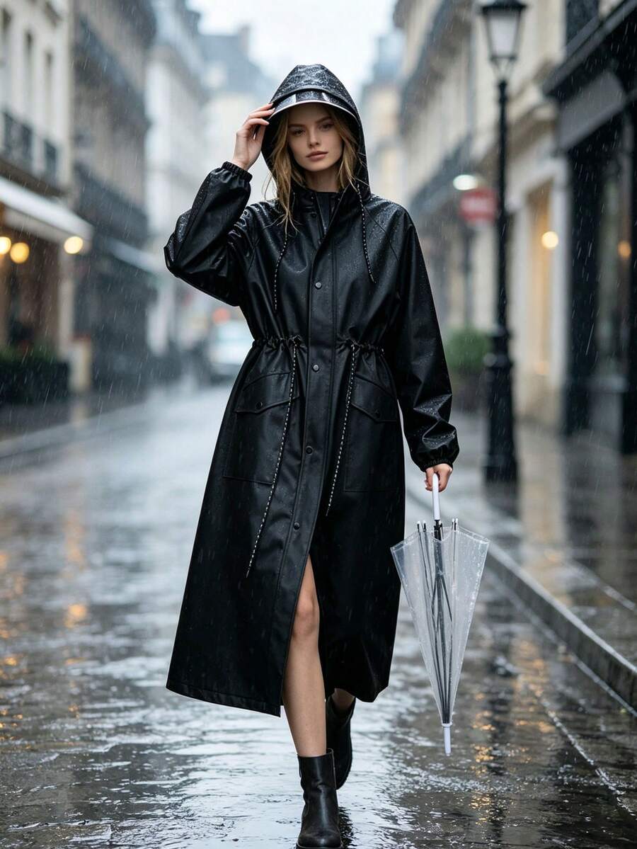 SaphiRose Women's Long Hooded Raincoat Outdoor Windproof Rain Jacket Coat - Women's Raincoat - View 1