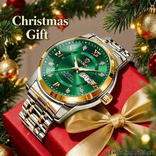 1pc Luxurious Men's Luminous Waterproof Double-Calendar Stainless Steel Quartz Watch, For Daily Wear, Business, Birthday, Gift, Souvenir, Christmas - Multicolor - View 2
