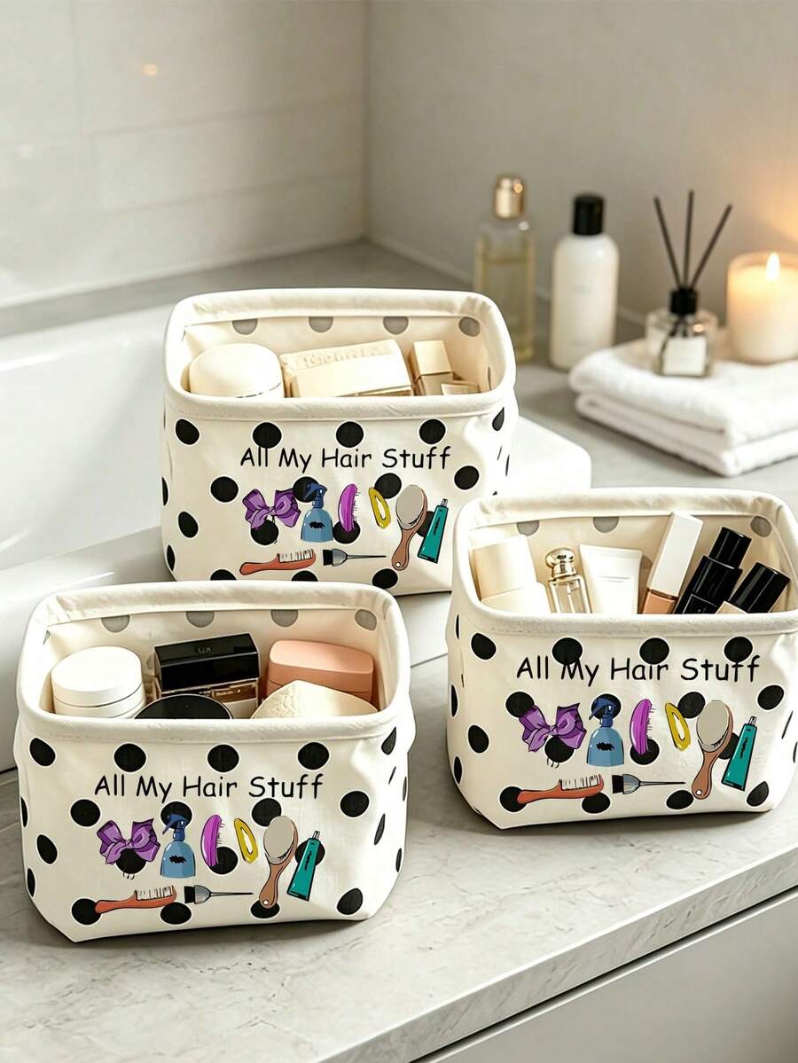 This Minimalist Fabric Desktop Storage Box Features Side Handles And Serves As An Organizer For Cosmetics And Hair Accessories, Or As A Container For Everyday Small Items; It Makes An Ideal Gift For Halloween Or Christmas. - Multicolor - View 1