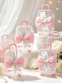 36/18/3pcs Transparent Mini Suitcase-Style Gift Boxes With Pink Bows And "Thank You" Tags, Suitable For Wedding Guest Favors, Table Decor, Centerpieces, Wedding Party Packaging, Afternoon Tea Party Gifts And Holiday Event Packaging - Multicolor - View 1