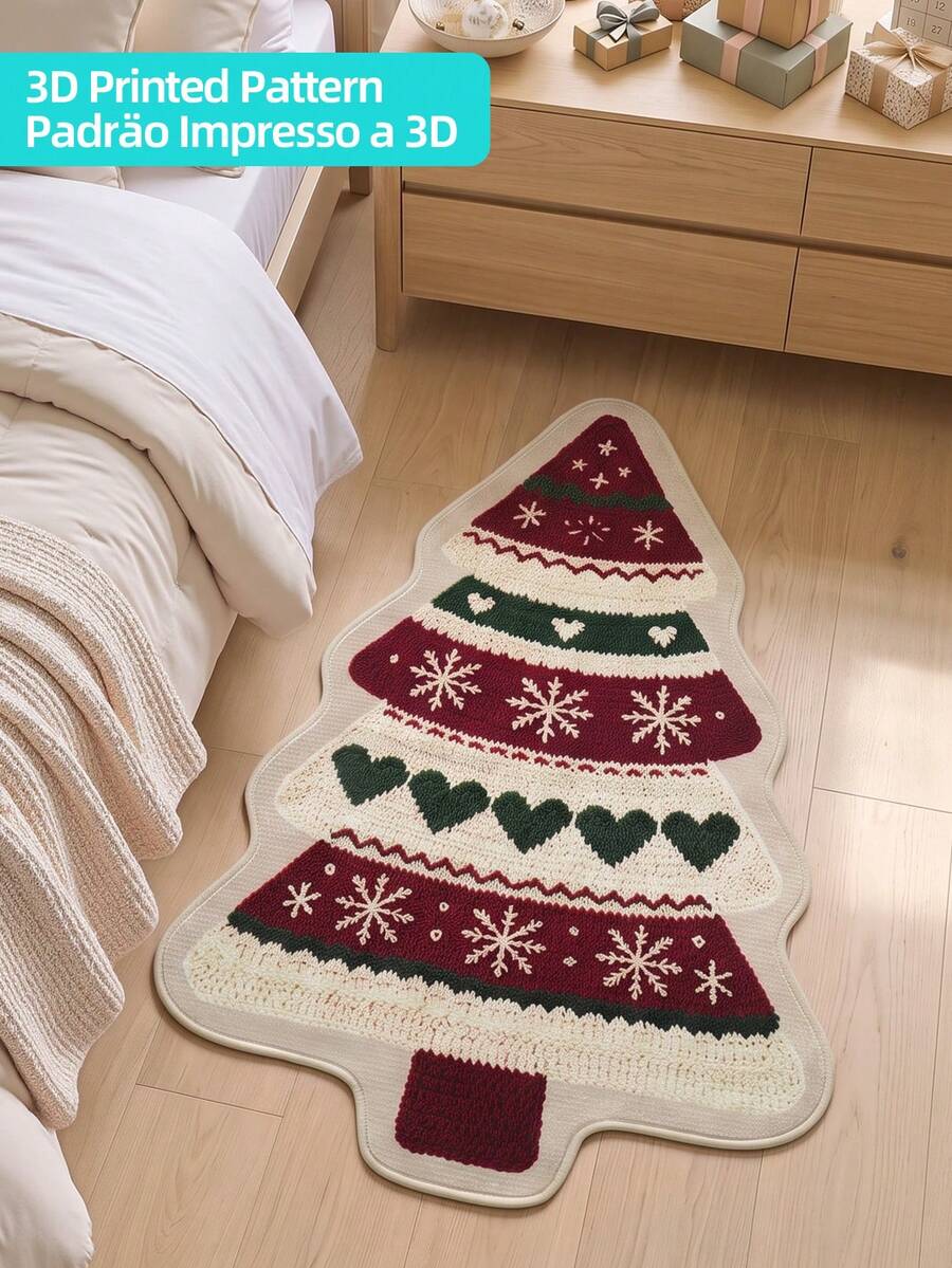 DAJIANG 1pc Christmas Tree Shaped Rug, Kitchen Rug, Hallway Rug, Area Rug, Suitable For Bathroom, Kitchen, Indoor, Hallway, Bedroom, Living Room, Bedside, Machine Washable, Easy To Clean, Non-Slip Back, Bedroom Decor Rug, Autumn/Winter Style