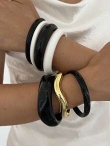 7/4/3pcs Vintage Casual Minimalist Gothic Acrylic Bracelet Set, Geometric Round Asymmetrical Design, Suitable For Women's Daily Wear - Multicolor - View 4