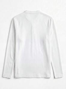 Solid Color Stand Collar Henley Long Sleeve Men's Casual Daily Commute Base Layer Top - White - View 2
