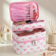 1pc Dual-Pattern 3-Layer Makeup Bag, Large Capacity Compartment Cosmetic Organizer, Multi-Layer Independent Dividers For Easy Access, Can Store Makeup, Skincare, Toiletries, Desktop Organizer And Storage Dual-Use, Portable Handheld Design, Travel Essential - Multicolor - View 10