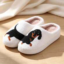 Men's Animal Pattern Home Slippers, Warm, Anti-Slip, Comfortable, Unisex Couple Indoor Slippers, Embroidered Knitted, Holiday Gift Best Choice (Slight Color Difference) - White Black Dog - View 3