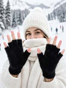 Women's Autumn/Winter Versatile Thermal Lined Warm Half-Finger Gloves, Suitable For Office, Study, Writing, Driving, Cycling, Open-Finger Design For Flexible Operation | Suitable For Halloween, Thanksgiving, Christmas - Multicolor - View 2