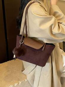 1pc Solid Color Suede New Women's Backpack, Shoulder Bag, Fashion Large Capacity Bucket Bag, Magnetic Closure, Dual Handles, Suitable For Commuting, Shopping, Dating, Shopping - Coffee - View 8