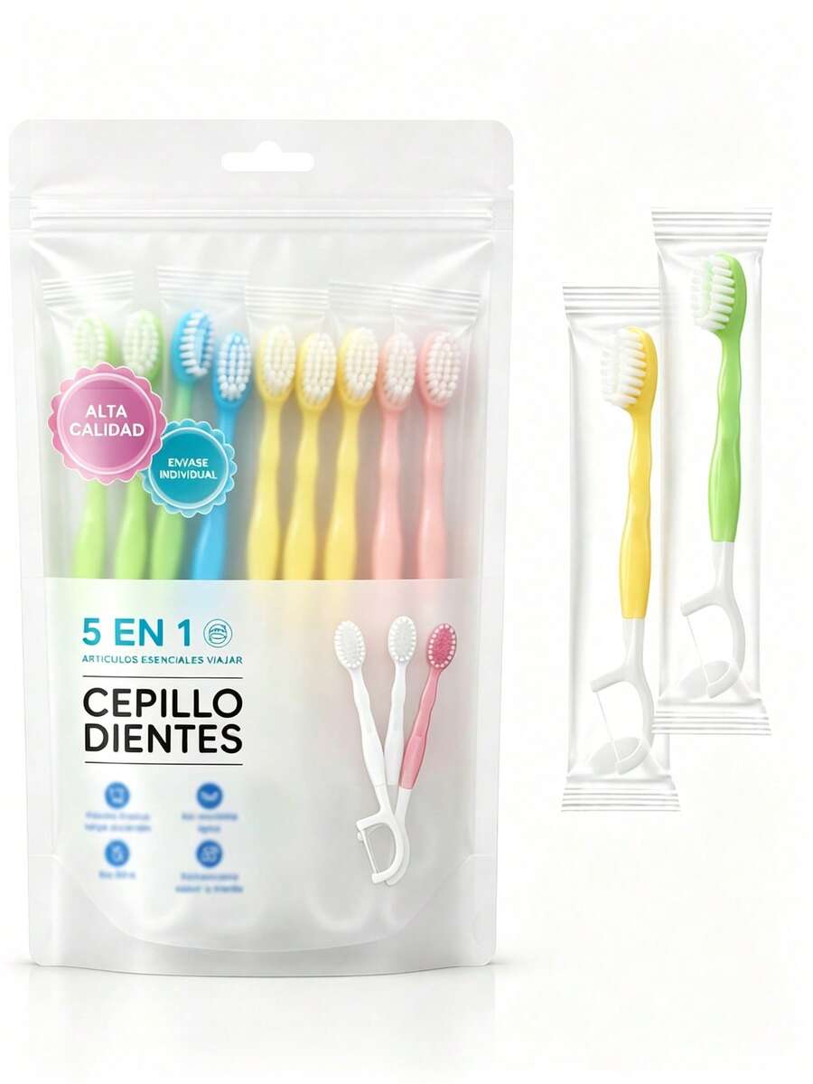 50pcs Macaron Color Dual-Use Toothbrush + Floss Pick, Disposable Travel Toothbrush, Convenient Portable Oral Care Products, Dental Floss, Mini Toothbrush - Multicolor - View 1