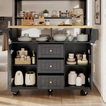Kitchen Island, Cabinet, Sideboard 120 X 40 (80) X 95, Extendable Kitchen Trolley With Casters, Extendable On Both Sides, With Towel Rail And Spice Rack, Two, Three Drawers, Black/White - Black + MDF - View 2