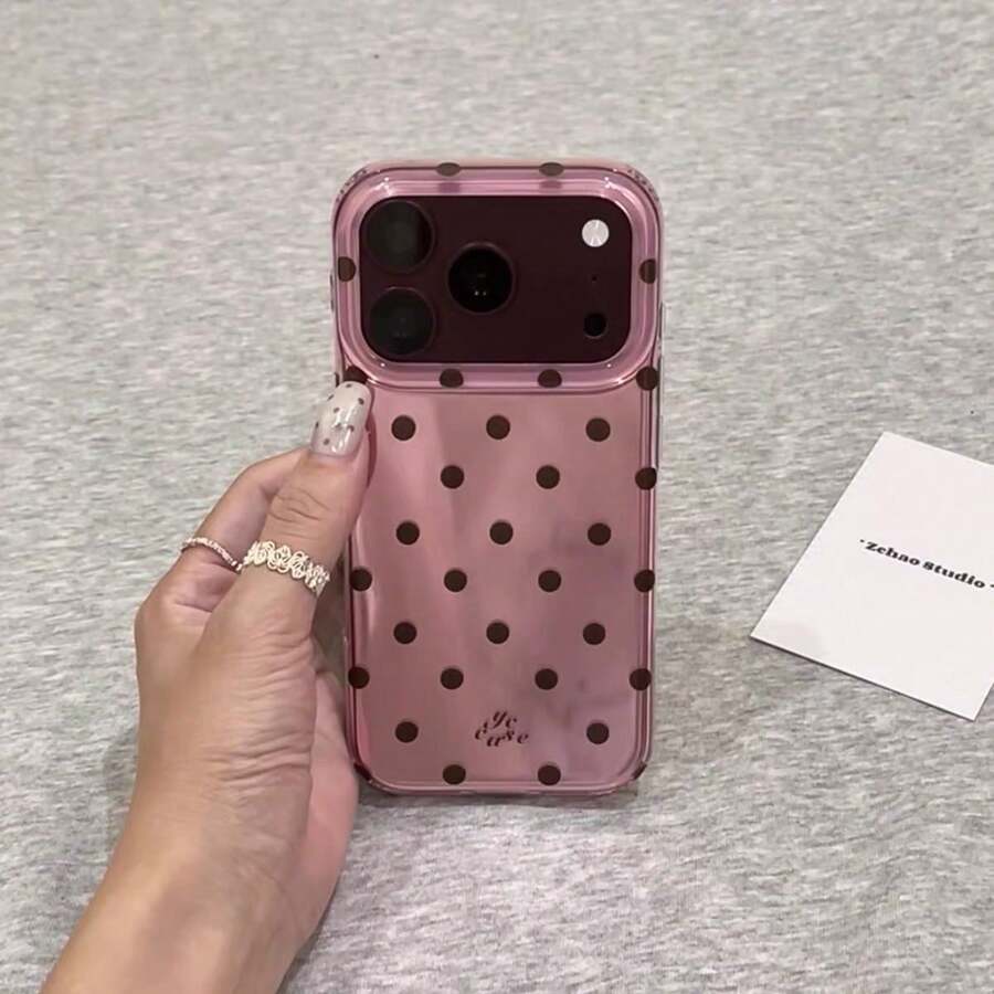 Korean Style Raspberry Pink Brown Full Screen Polka Dot Phone Case Compatible With Iphone 18 Pro 17 Pro Max Apple 16/15 Girls Premium - Pink - View 1